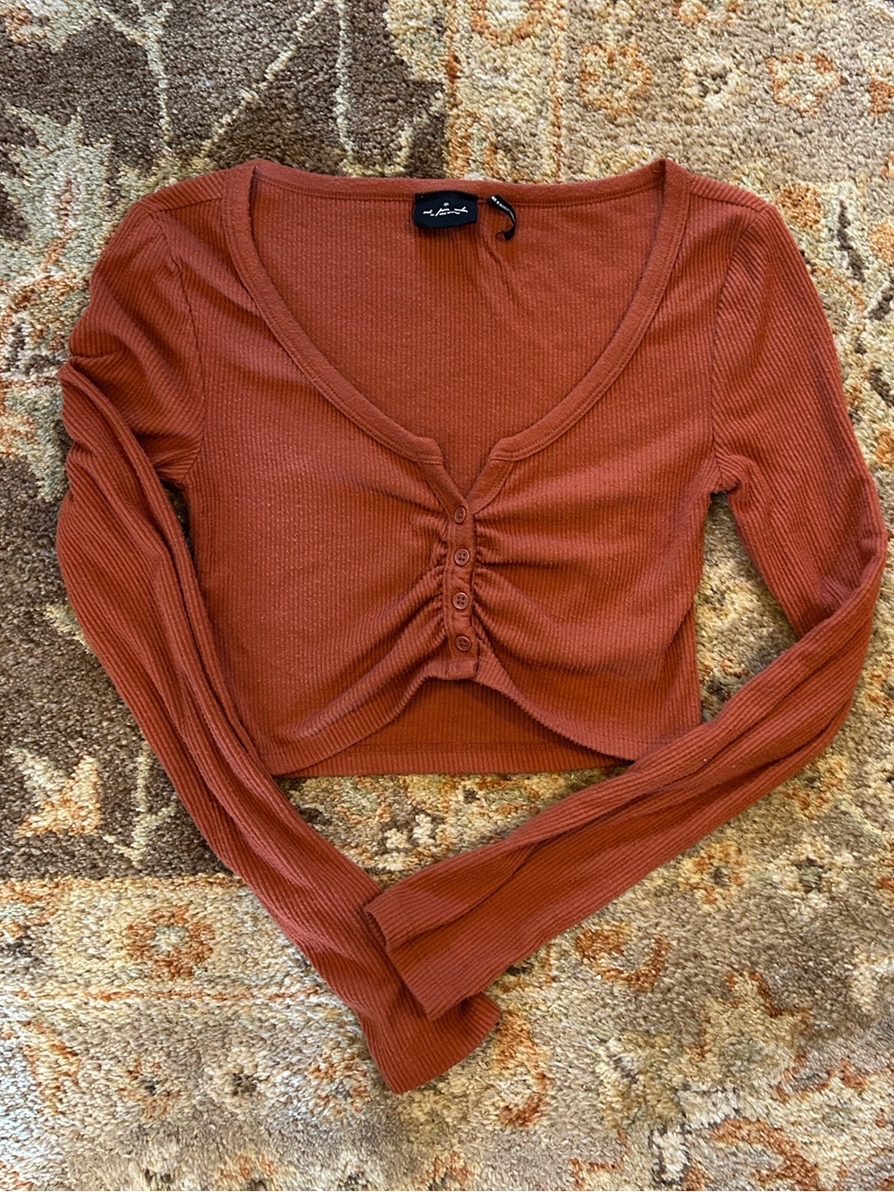 URBAN OUTFITTERS out from under rust colored crop Henley long sleeve top size s
